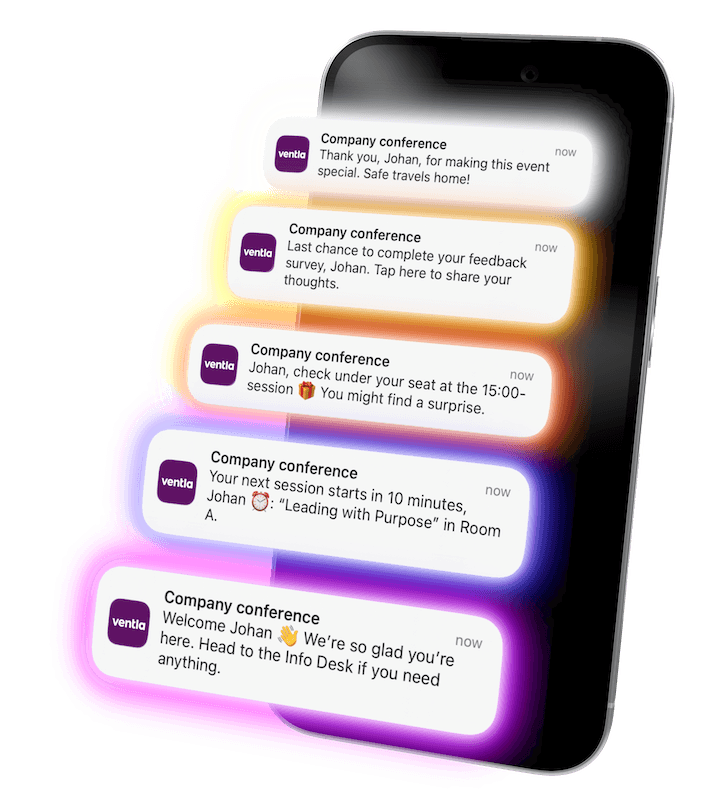 Phone showing Ventla event notifications